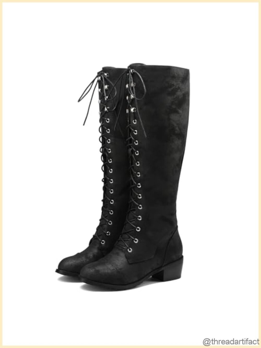 Knee High Combat Boots Lace Up Synthetic Military Riding Boot